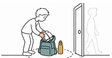 소년이 코트를 가방에 준비하는 원본 학습 그림